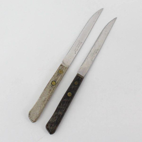 2 Vintage Hanford Forge 4" Blade Stainless Steel Steak Knives W/ Wood Handles