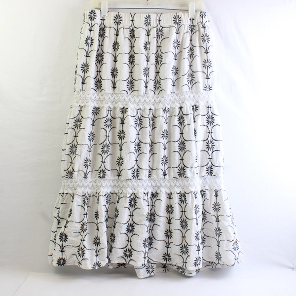 Cato Women’s White Embroidered Tiered Maxi Skirt Size L