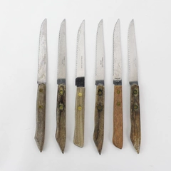 Lot Of 6 Vintage Stainless Steel Steak Knives With Wood Handles Japan 