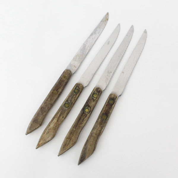 Lot Of 6 Vintage Stainless Steel Steak Knives With Wood Handles Japan 