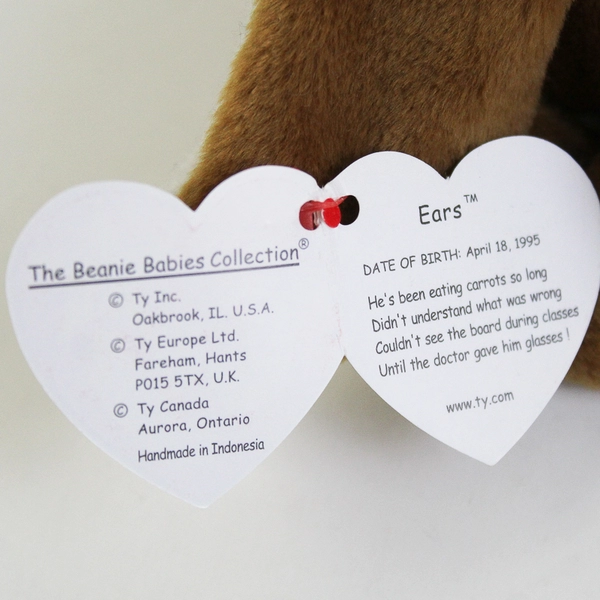 Ty Beanie Babies Ears 1995 Brown Bunny Rabbit With Tag Plush Toy