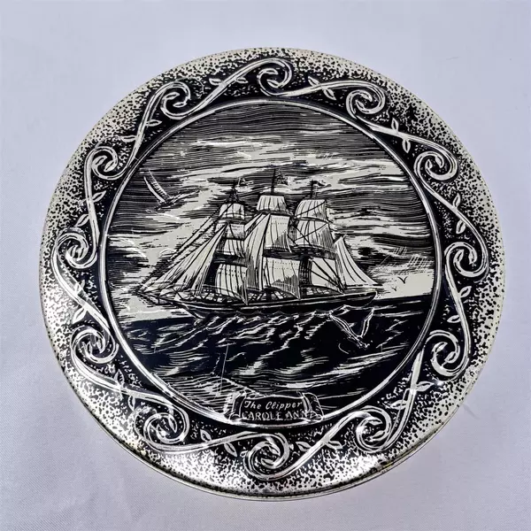 Vintage Old Spice Hammered Tin Nautical Plaque Sailing Ship Carole Ann 1990