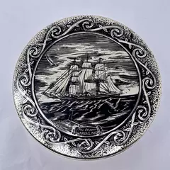 Vintage Old Spice Hammered Tin Nautical Plaque Sailing Ship Carole Ann 1990
