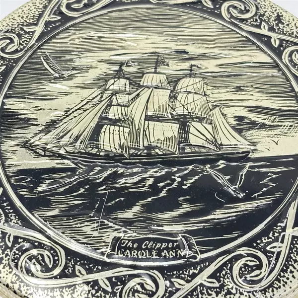 Vintage Old Spice Hammered Tin Nautical Plaque Sailing Ship Carole Ann 1990