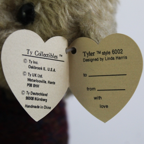 TY Beanie Babies Tyler 1993 Brown Bear Sweater W/ Tag Plush Toy 11" Long