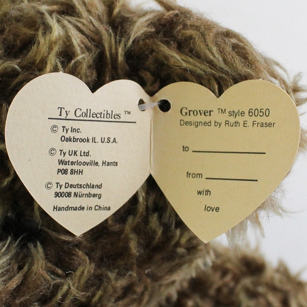 TY Beanie Babies Collectable Grover 1993 Brown Bear Overalls W/ Tag Plush Toy