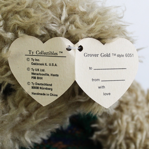 TY Beanie Babies Collectable Grover Gold 1993 Brown Bear Vest W/ Tag Plush