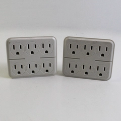 Lot Of 2 Intertek Matching White 6 Outlet 3 Prong Grounded AC Power Wall Tap