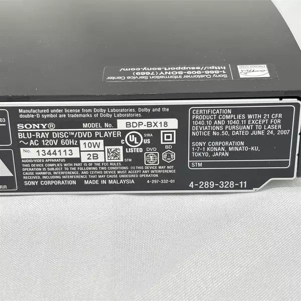Sony BDP-BX18 Blu-ray DVD Player Tested No Remote - Works