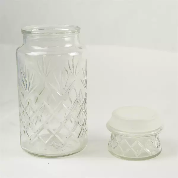 Vintage 1980 Planters Mr. Peanut Glass Canister w/ Lid Anchor Hocking