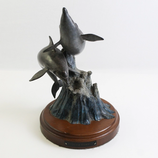 Vintage Cast Metal Dolphins Splash Dance Sculpture Statue Figure