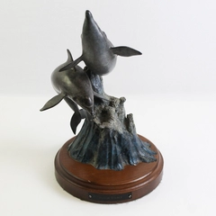 Vintage Cast Metal Dolphins Splash Dance Sculpture Statue Figure
