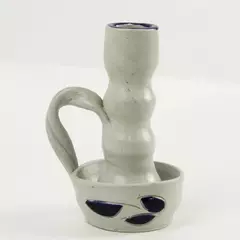Williamsburg Pottery Factory Salt-Glazed Cobalt Leaf Candlestick Holder 4.75"