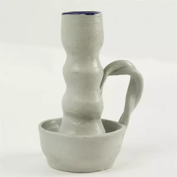 Williamsburg Pottery Factory Salt-Glazed Cobalt Leaf Candlestick Holder 4.75"