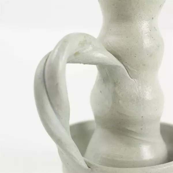 Williamsburg Pottery Factory Salt-Glazed Cobalt Leaf Candlestick Holder 4.75"