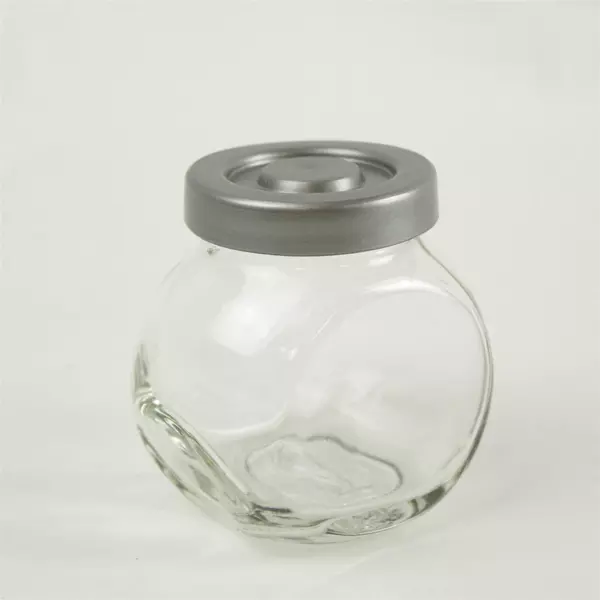 IKEA Rajtan Glass Spice Jar Tilted Stand Gray Plastic Lid 3x3x2.25in
