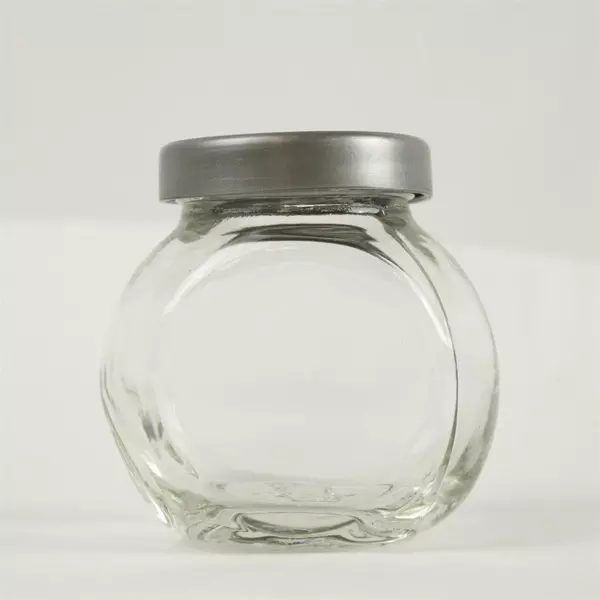 IKEA Rajtan Glass Spice Jar Tilted Stand Gray Plastic Lid 3x3x2.25in