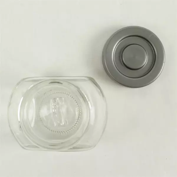 IKEA Rajtan Glass Spice Jar Tilted Stand Gray Plastic Lid 3x3x2.25in