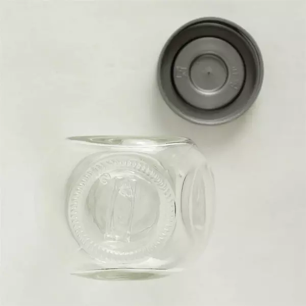 IKEA Rajtan Glass Spice Jar Tilted Stand Gray Plastic Lid 3x3x2.25in