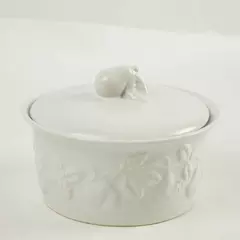 Norpro White Glazed Stoneware Serving Container Pear & Leaf Pattern