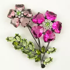 Vintage Rhinestone Flower Brooch Pink Magenta Sparkling Pin 3.5in