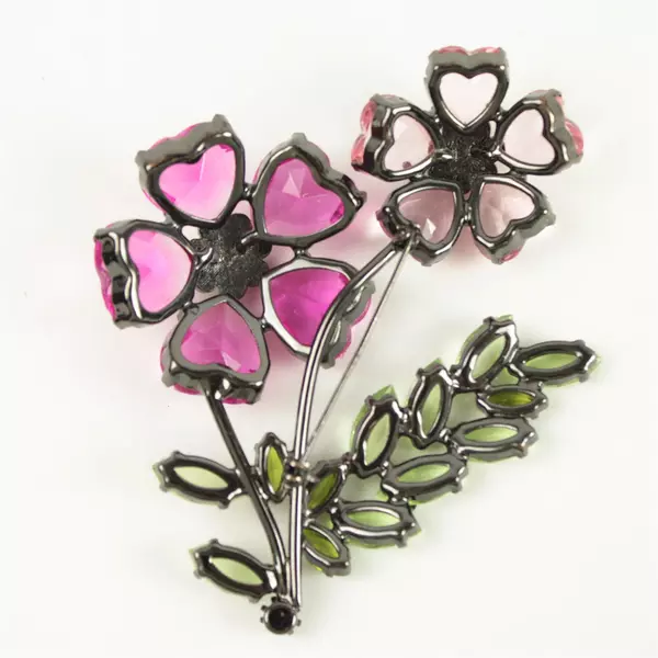 Vintage Rhinestone Flower Brooch Pink Magenta Sparkling Pin 3.5in