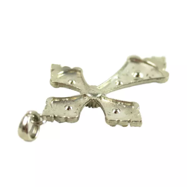 Large Ornate Silver-Tone Cross Pendant with Faux Crystals Vintage