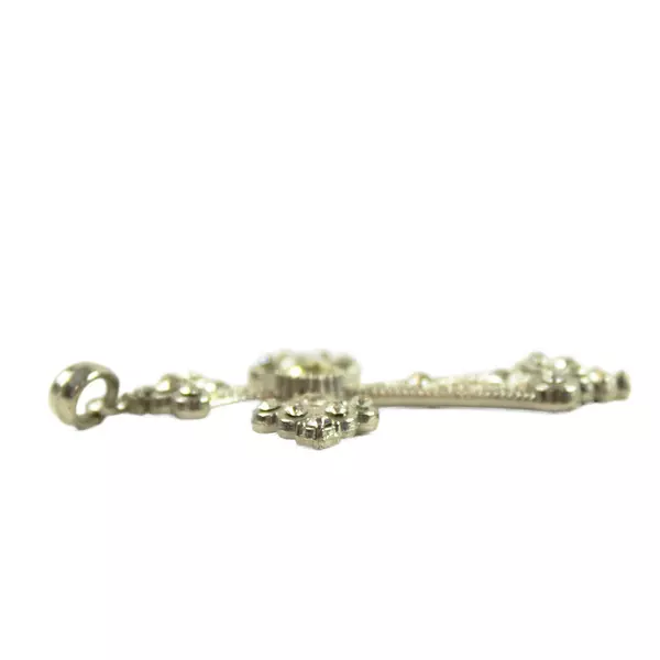 Large Ornate Silver-Tone Cross Pendant with Faux Crystals Vintage