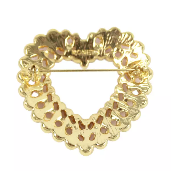 Monet Pink Rhinestone Heart Brooch Pin Gold Tone Vintage