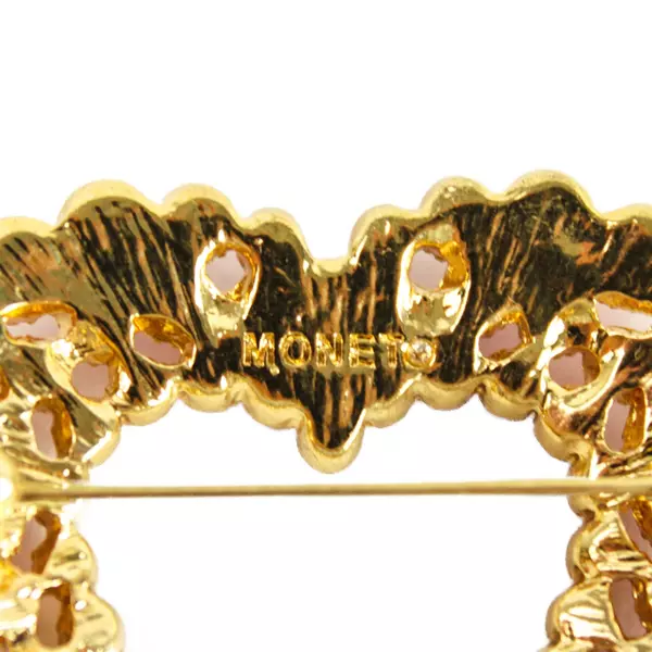 Monet Pink Rhinestone Heart Brooch Pin Gold Tone Vintage