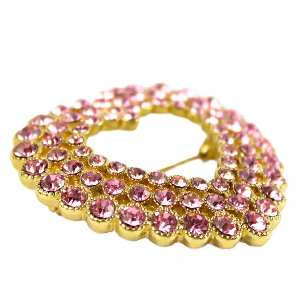 Monet Pink Rhinestone Heart Brooch Pin Gold Tone Vintage