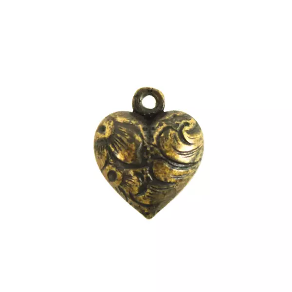 Vintage Sterling Silver Puffy Heart Charm Raised Engraved Design