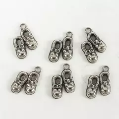 Set of 6 Aged Silver Plated Baby Shoe Charms Vintage Patina Jewelry
