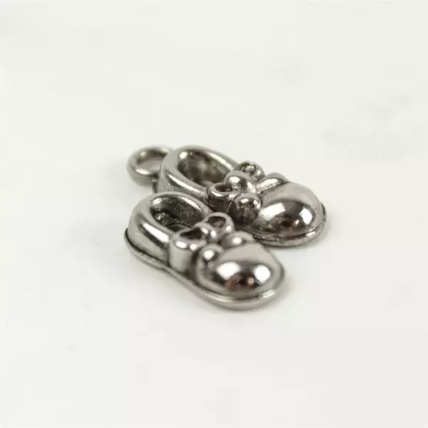 Set of 6 Aged Silver Plated Baby Shoe Charms Vintage Patina Jewelry