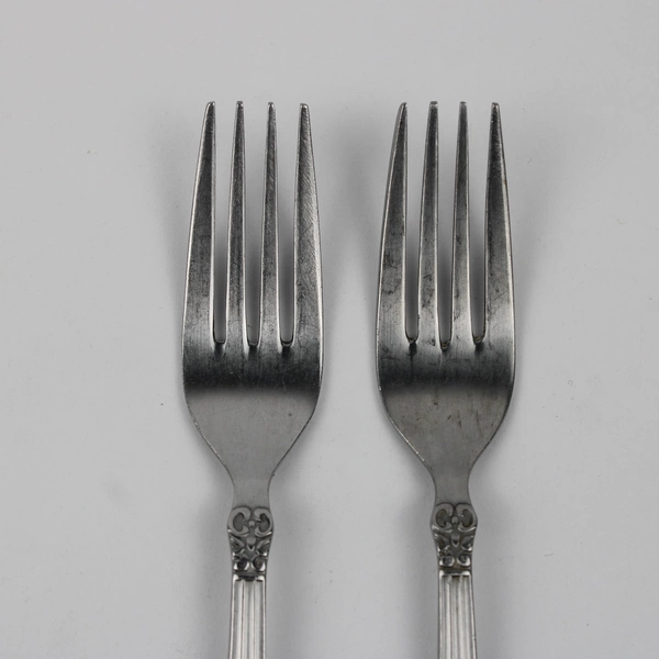 Lot of 2 Present Stainless Coronet Pattern Dinner Forks 7.5" Good Rare