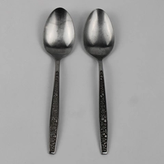 Lot of 2 Pageant Harvest Pattern Stainless Black Accent Soup Spoons 7.25" Good
