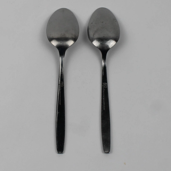 Lot of 2 Pageant Harvest Pattern Stainless Black Accent Soup Spoons 7.25" Good