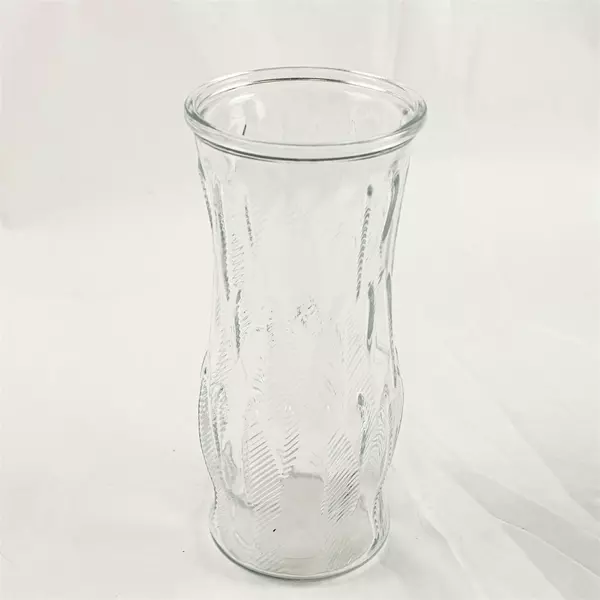 Vintage E.O. Brody Clear Glass Feather Pattern Vase Mid-Century 8.75"