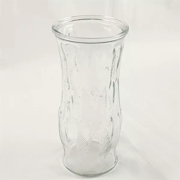 Vintage E.O. Brody Clear Glass Feather Pattern Vase Mid-Century 8.75"