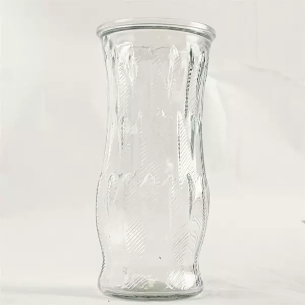 Vintage E.O. Brody Clear Glass Feather Pattern Vase Mid-Century 8.75"