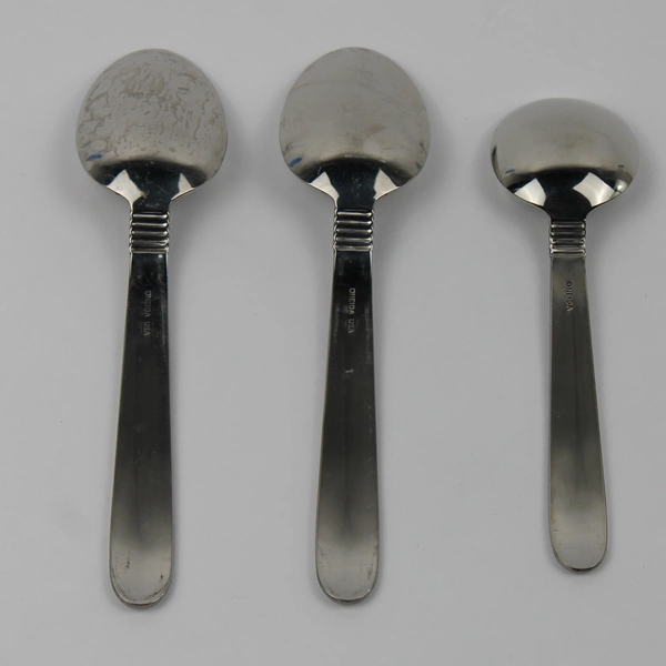 Lot of 3 Oneida Silver Raffia Pattern Various Stainless Soup Spoons Rare Good