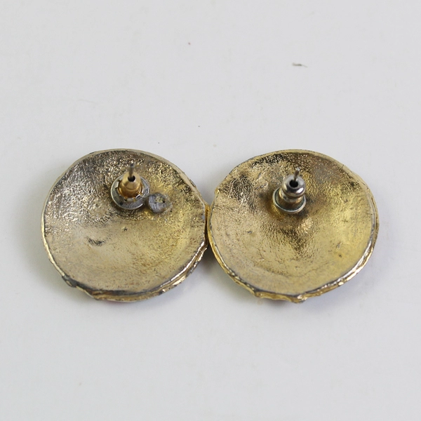 VTG 1980s Round Pink Purple Green Swirl Enamel Gold-Tone Stud Earrings