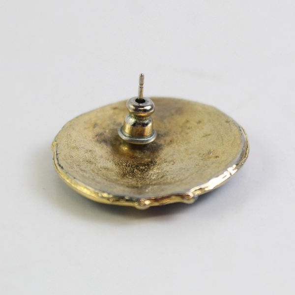 VTG 1980s Round Pink Purple Green Swirl Enamel Gold-Tone Stud Earrings