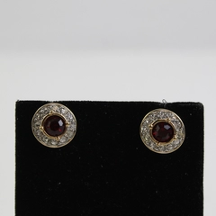 Swarovski Red and Colorless Stones Gold-Tone Halo Stud Earrings