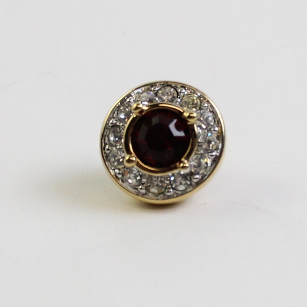 Swarovski Red and Colorless Stones Gold-Tone Halo Stud Earrings