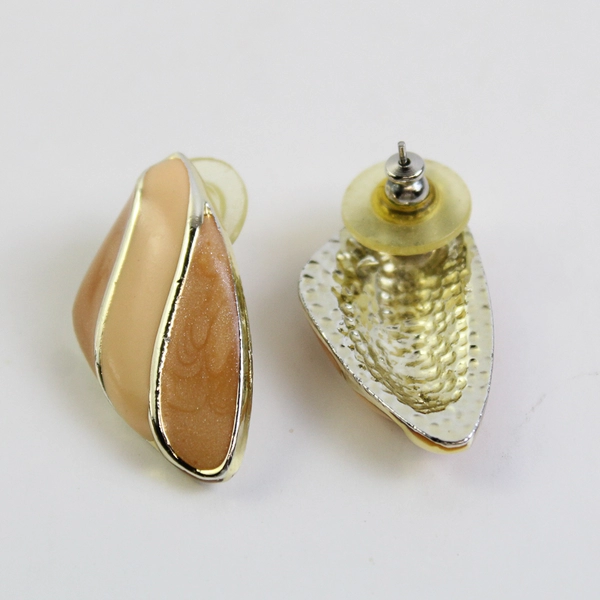 Vintage Sparkly Peach Enamel Gold-Tone Stud Earrings