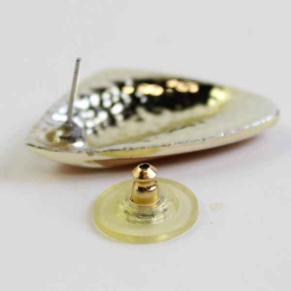 Vintage Sparkly Peach Enamel Gold-Tone Stud Earrings