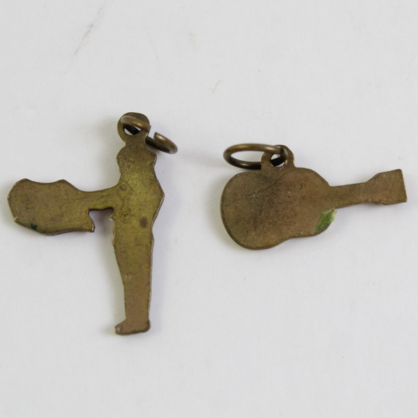 Lot of 2 Vintage Metal Enamel Charms Matador Bullfighter and Guitar 3/4" & 5/8"