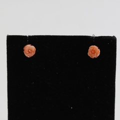 Vintage Carved Pink Coral Rose Stud Earrings Gold-Tone Posts