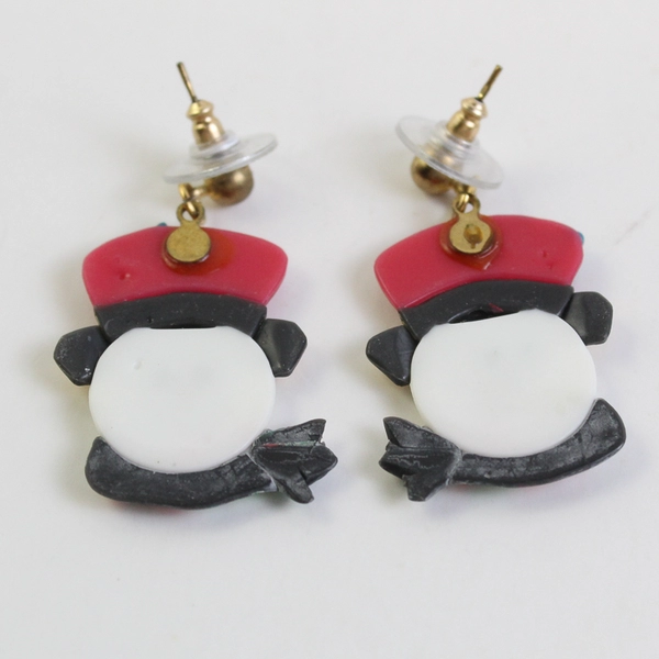 Vintage Handmade Iridescent Snowman Kitsch Drop Earrings